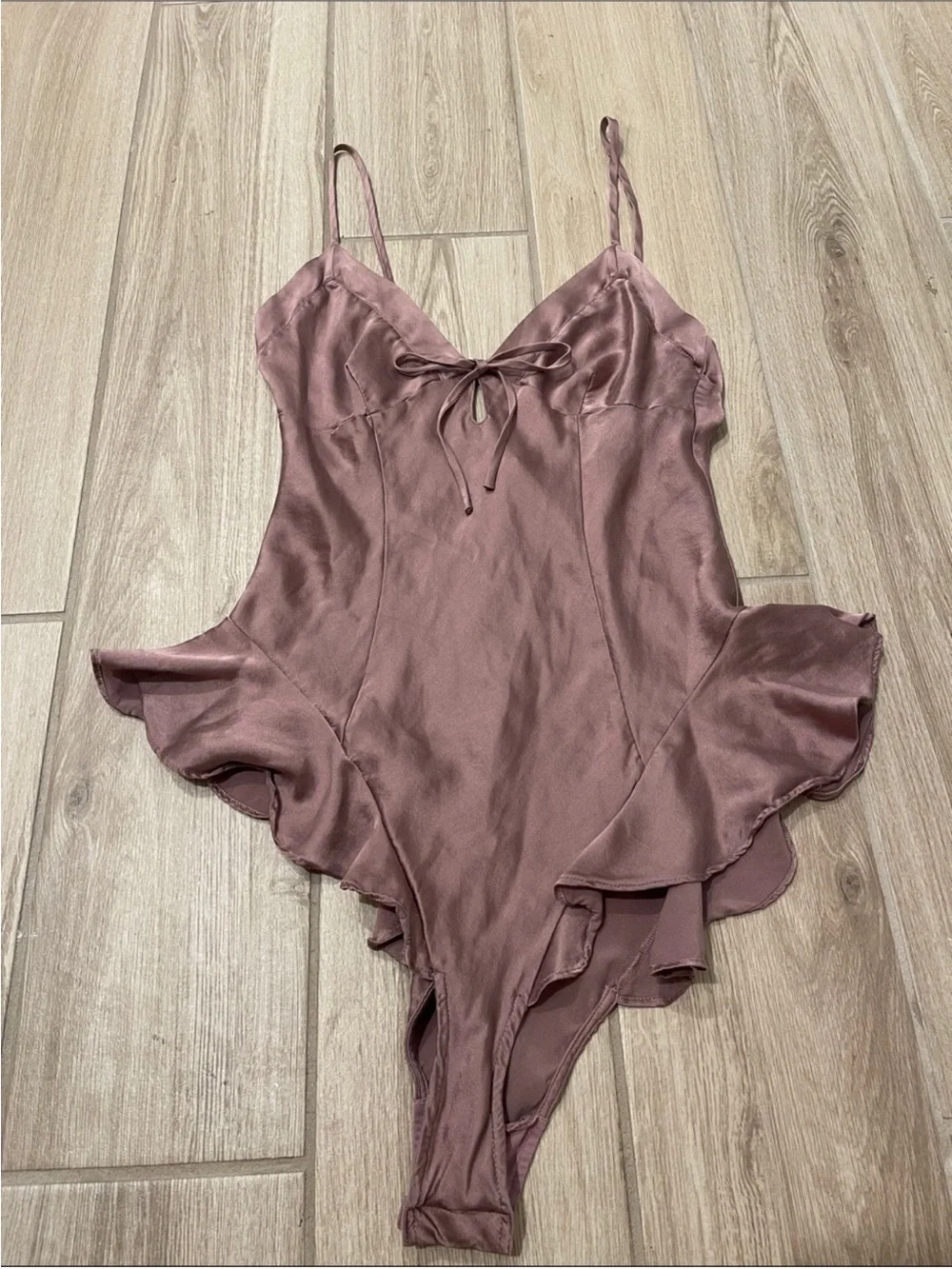 Skims Silk Stretch Teddy Rose Pink One Piece Ruffle Bow Lingerie Bodysuit Sz XS